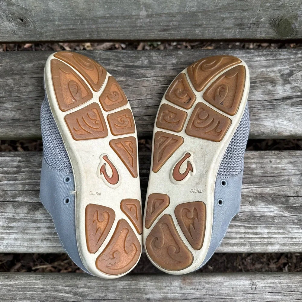 OluKai Nohea Moku Mens Fog Gray Mesh Boat Shoe Sneakers Size 9.5 Preppy Nautical